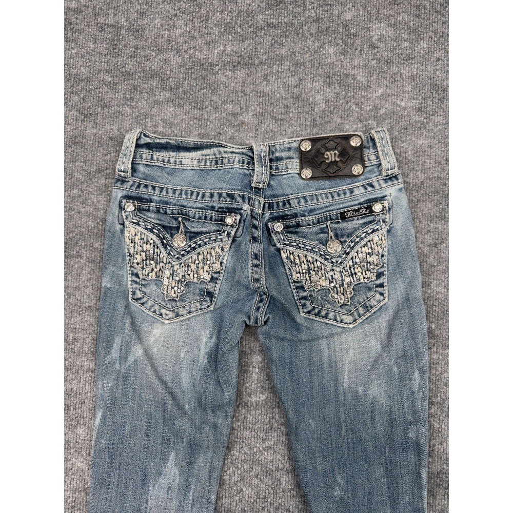 Miss Me Bootcut Jeans Women's 25 JW6207B Blue Embellished Flap Pocket Denim - Picture 3 of 16